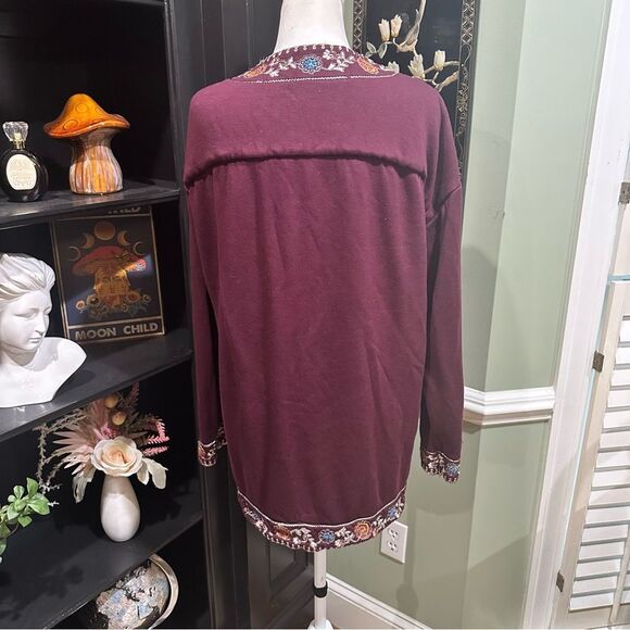 Soft Surroundings Embroidered Maroon Open Front Cardigan Size Medium - Picture 11 of 15